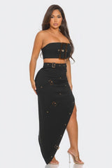 Front Eyelet Buckle Belt Top And Skirt Set | Mixtshop LLC