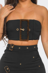 Front Eyelet Buckle Belt Top And Skirt Set | Mixtshop LLC