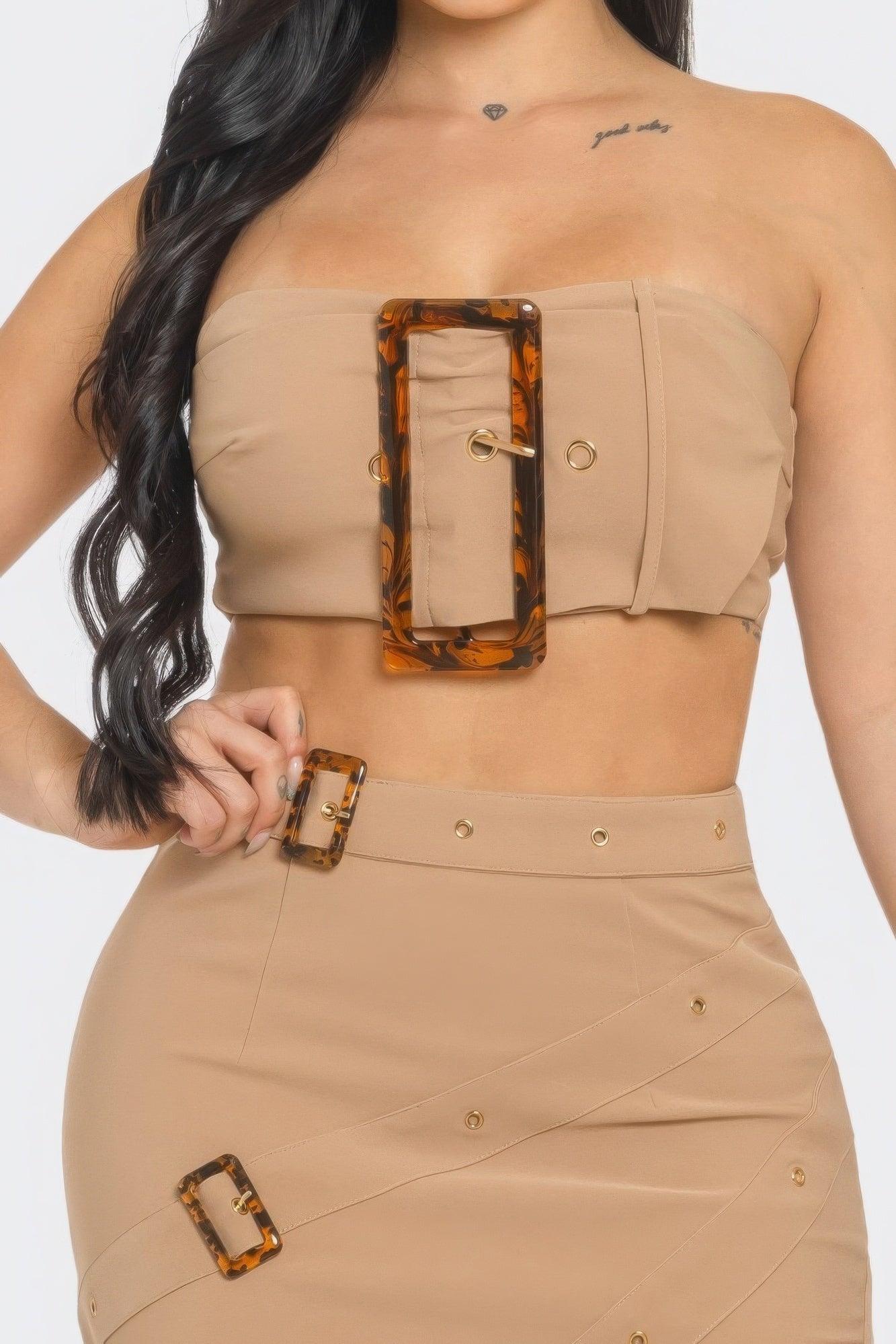 Front Eyelet Buckle Belt Top And Skirt Set | Mixtshop LLC