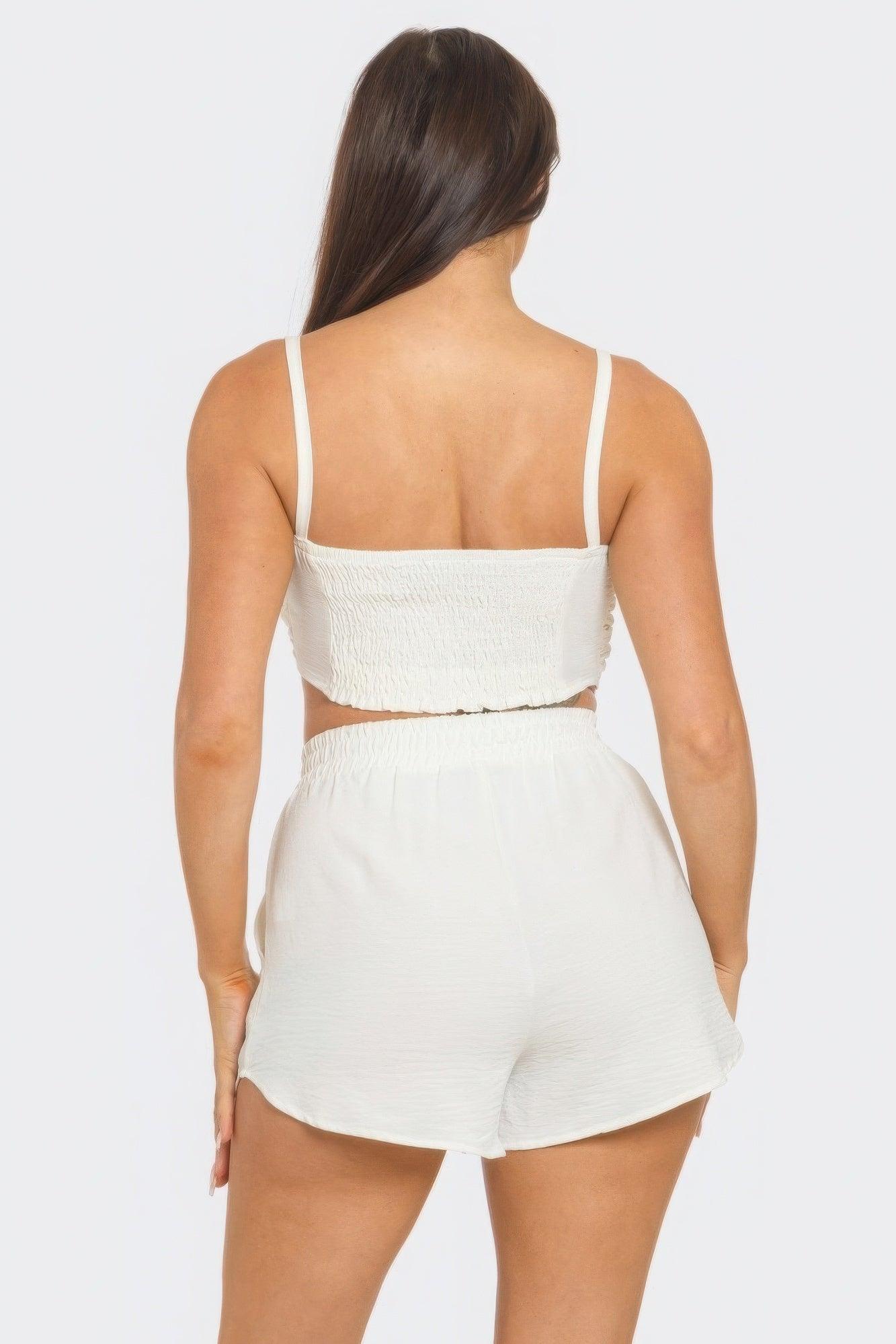 Front Oversized Bow Twisted Tie Top And Shorts Set | Mixtshop LLC