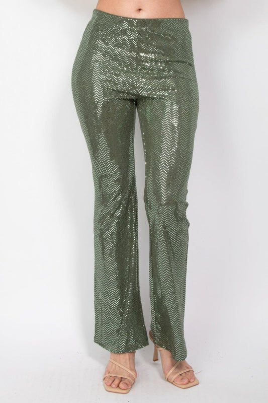 Sequined Fit & Flare Midrise Pants | Mixtshop LLC