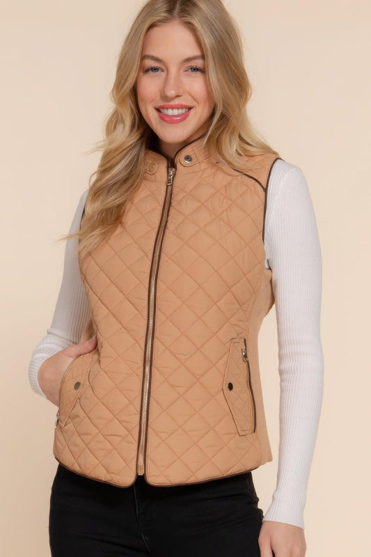 Suede Piping Quilted Padding Vest | Mixtshop LLC
