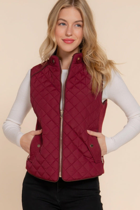 Suede Piping Quilted Padding Vest | Mixtshop LLC