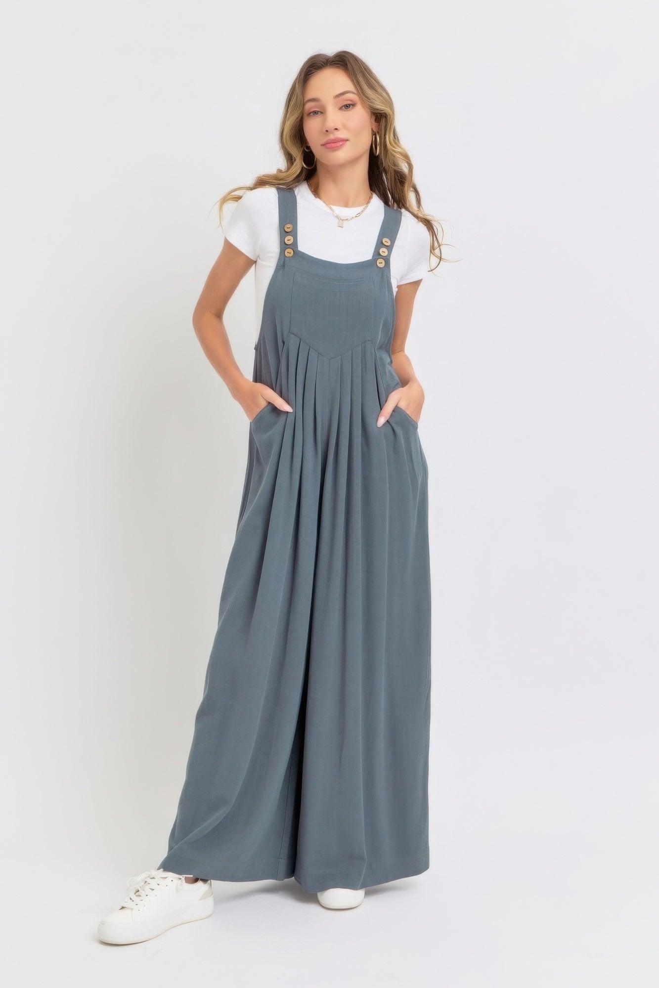 Adjustable Strap Overall Wide Leg Jumpsuit | Mixtshop LLC