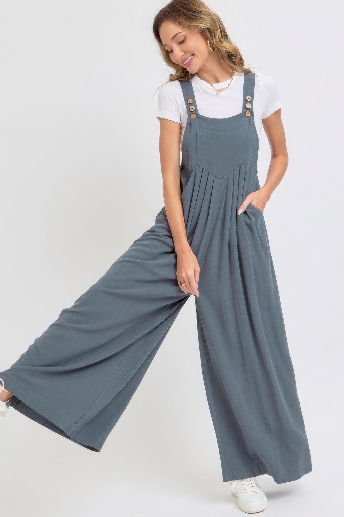 Adjustable Strap Overall Wide Leg Jumpsuit | Mixtshop LLC