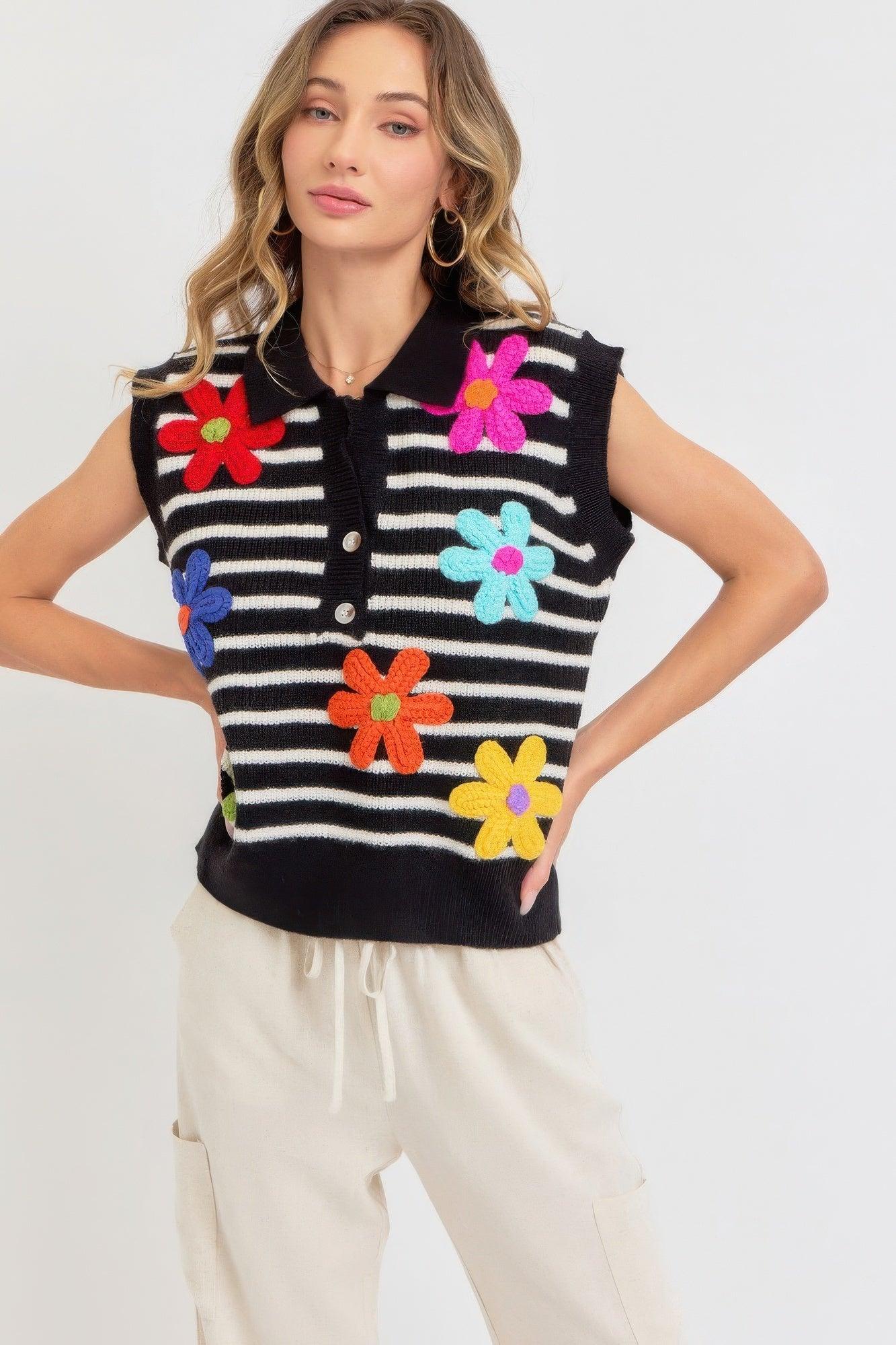Flower Patch Stripe Knit Top | Mixtshop LLC