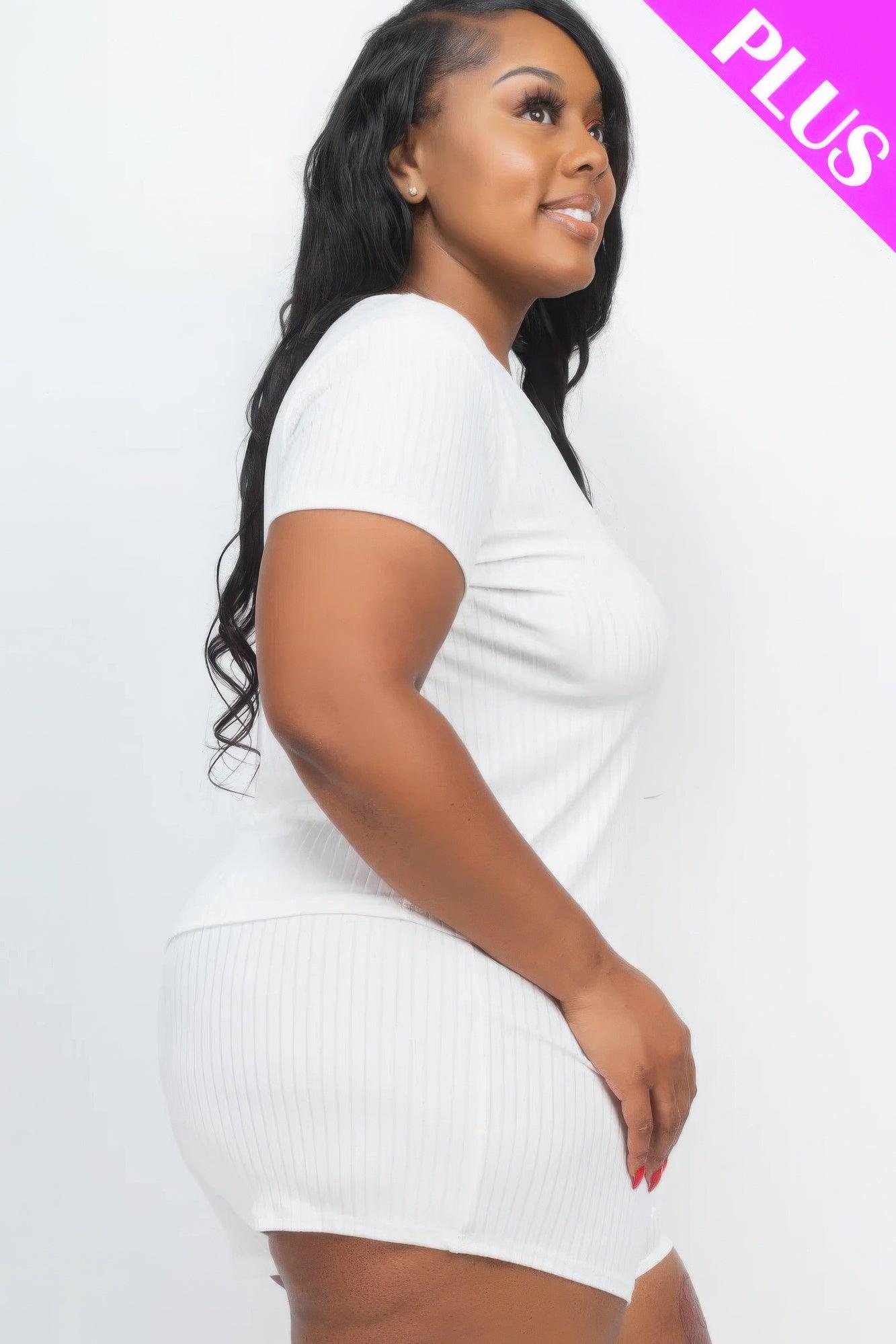 Plus Size Ribbed Short Sleeve Top&shorts Set | Mixtshop LLC