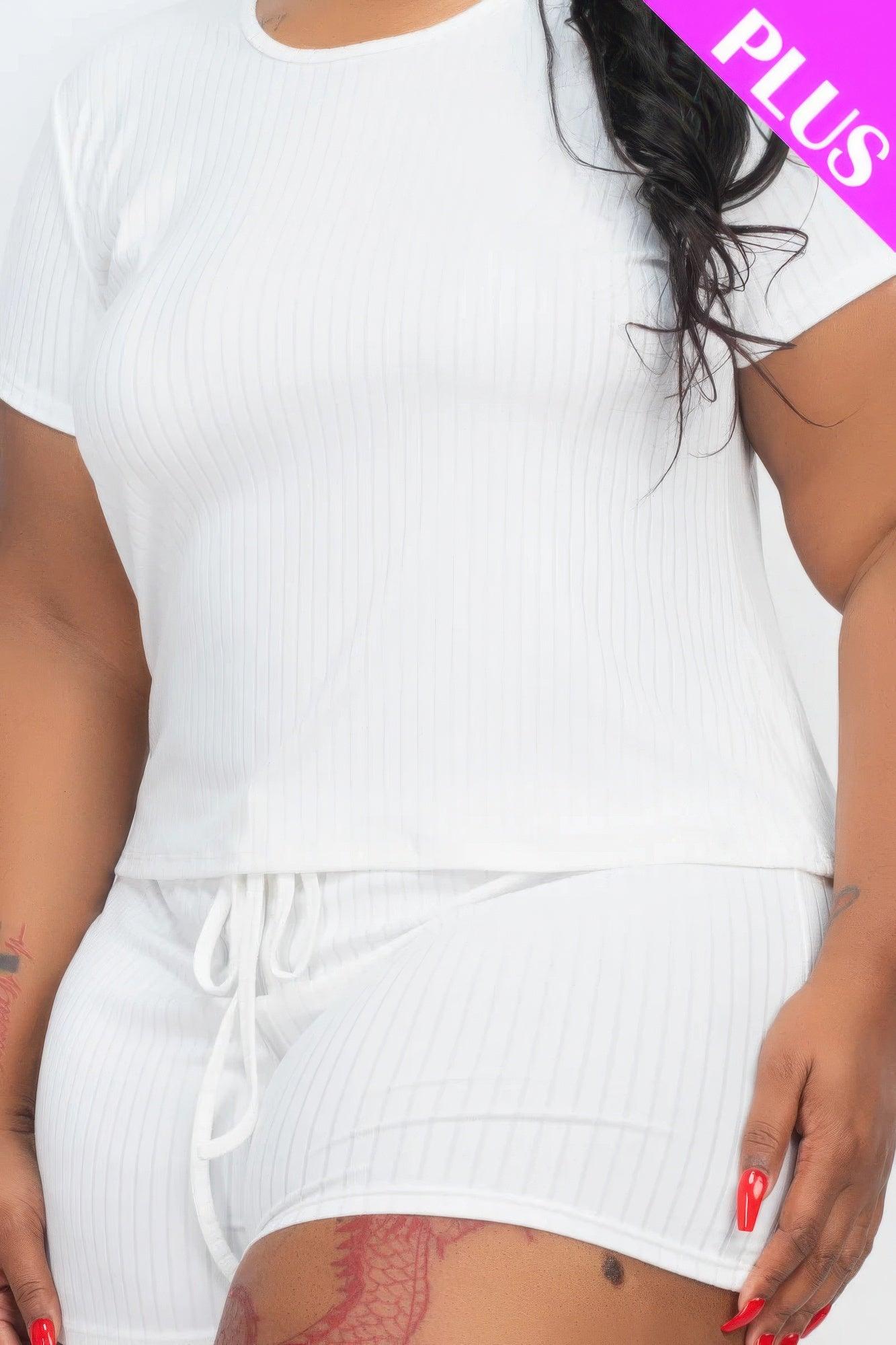 Plus Size Ribbed Short Sleeve Top&shorts Set | Mixtshop LLC