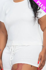 Plus Size Ribbed Short Sleeve Top&shorts Set | Mixtshop LLC