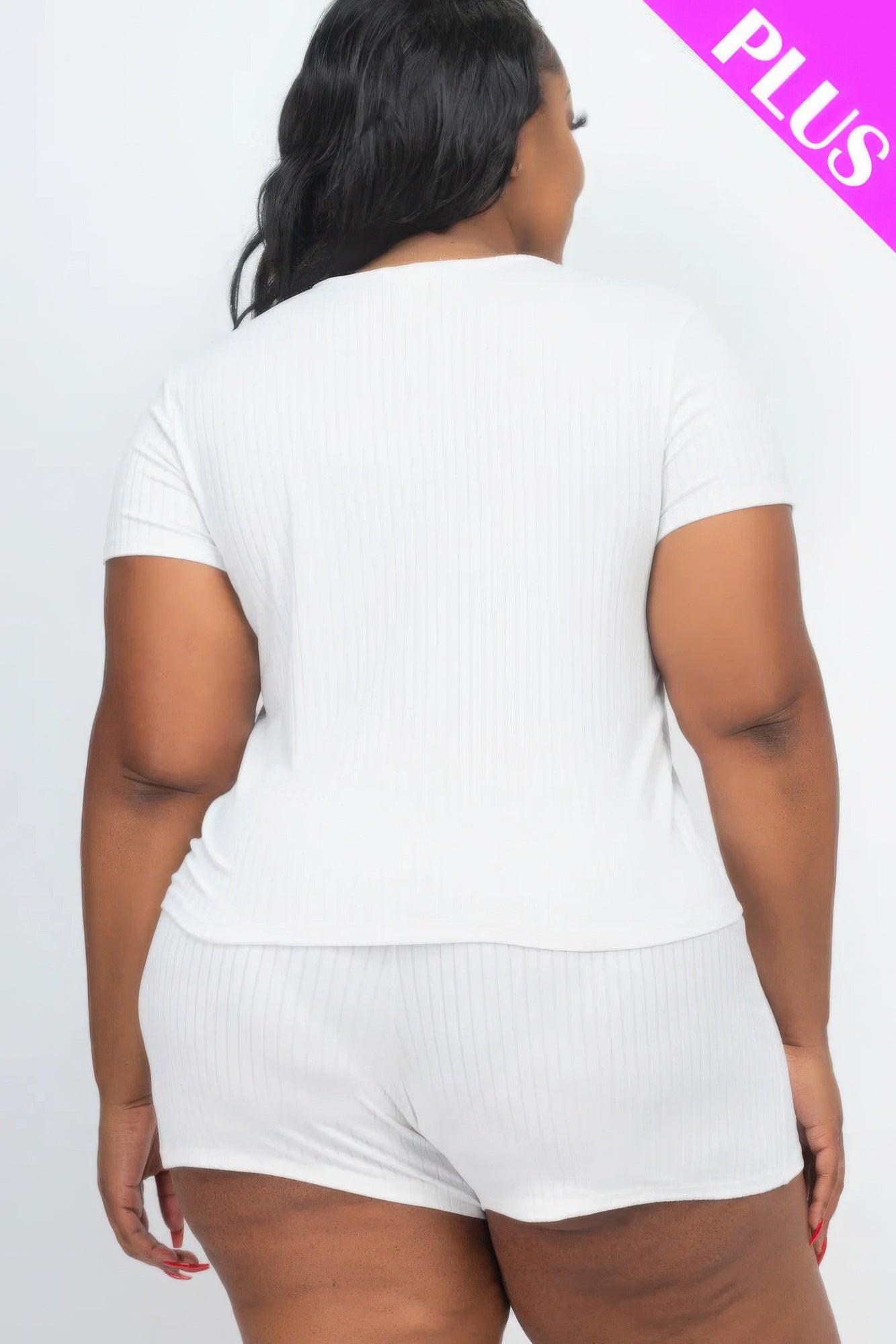 Plus Size Ribbed Short Sleeve Top&shorts Set | Mixtshop LLC