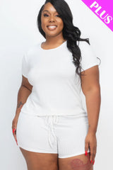 Plus Size Ribbed Short Sleeve Top&shorts Set | Mixtshop LLC