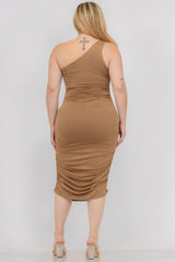 Plus Size Sexy Solid Color Ruched One Shoulder Midi Bodycon Dress | Mixtshop LLC