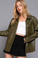 Long Slv Faux Leather Shacket | Mixtshop LLC
