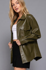 Long Slv Faux Leather Shacket | Mixtshop LLC