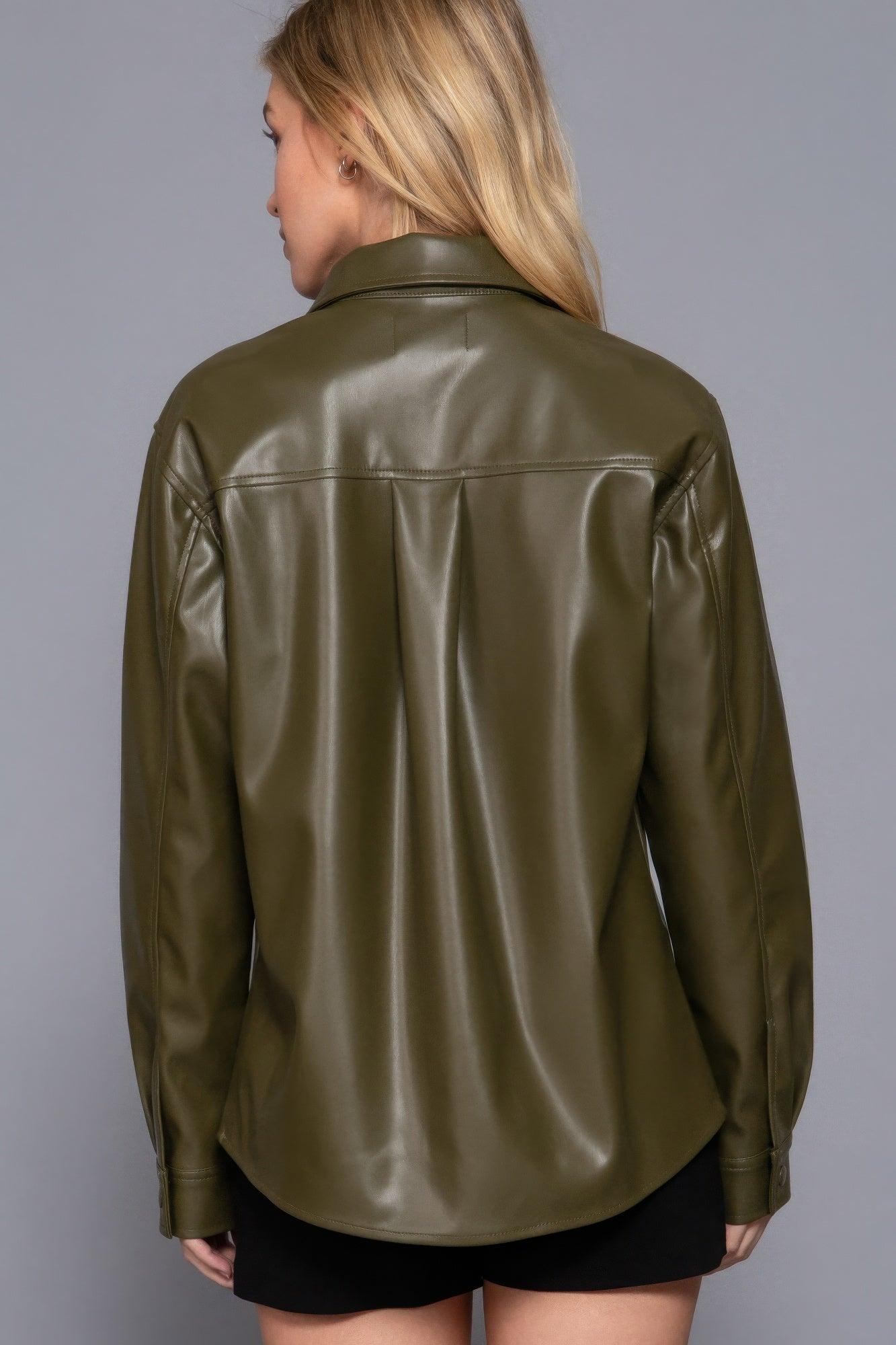 Long Slv Faux Leather Shacket | Mixtshop LLC