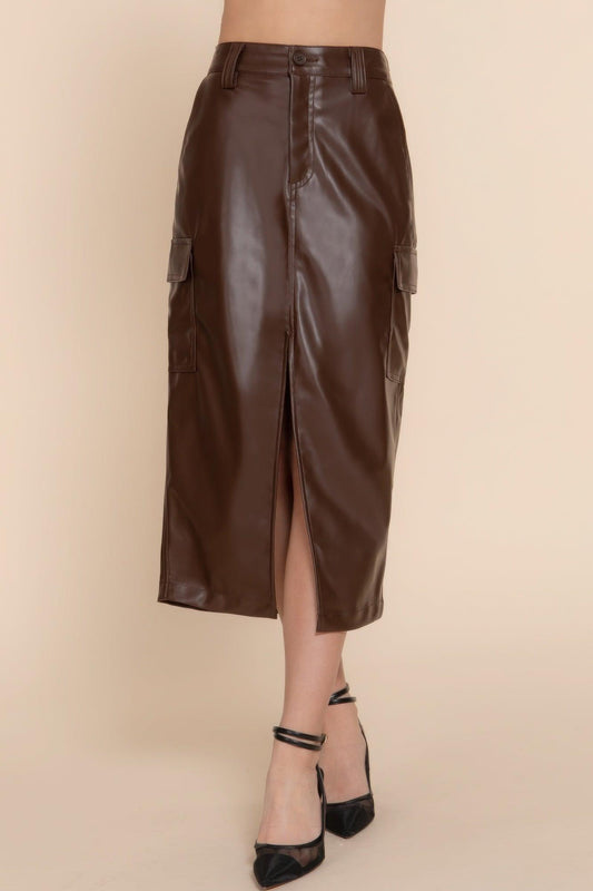 Faux Leather Midi Cargo Skirt | Mixtshop LLC