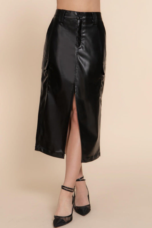 Faux Leather Midi Cargo Skirt | Mixtshop LLC