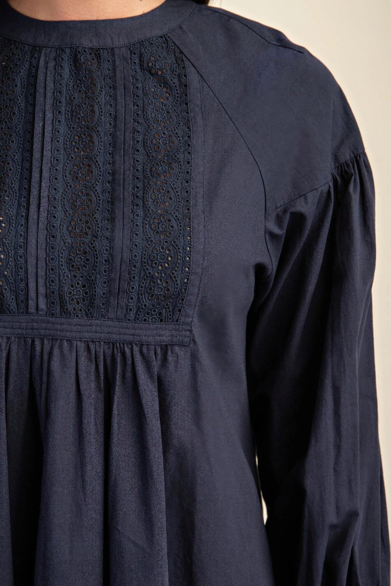 Long sleeve mini dress with lace detail | Mixtshop LLC