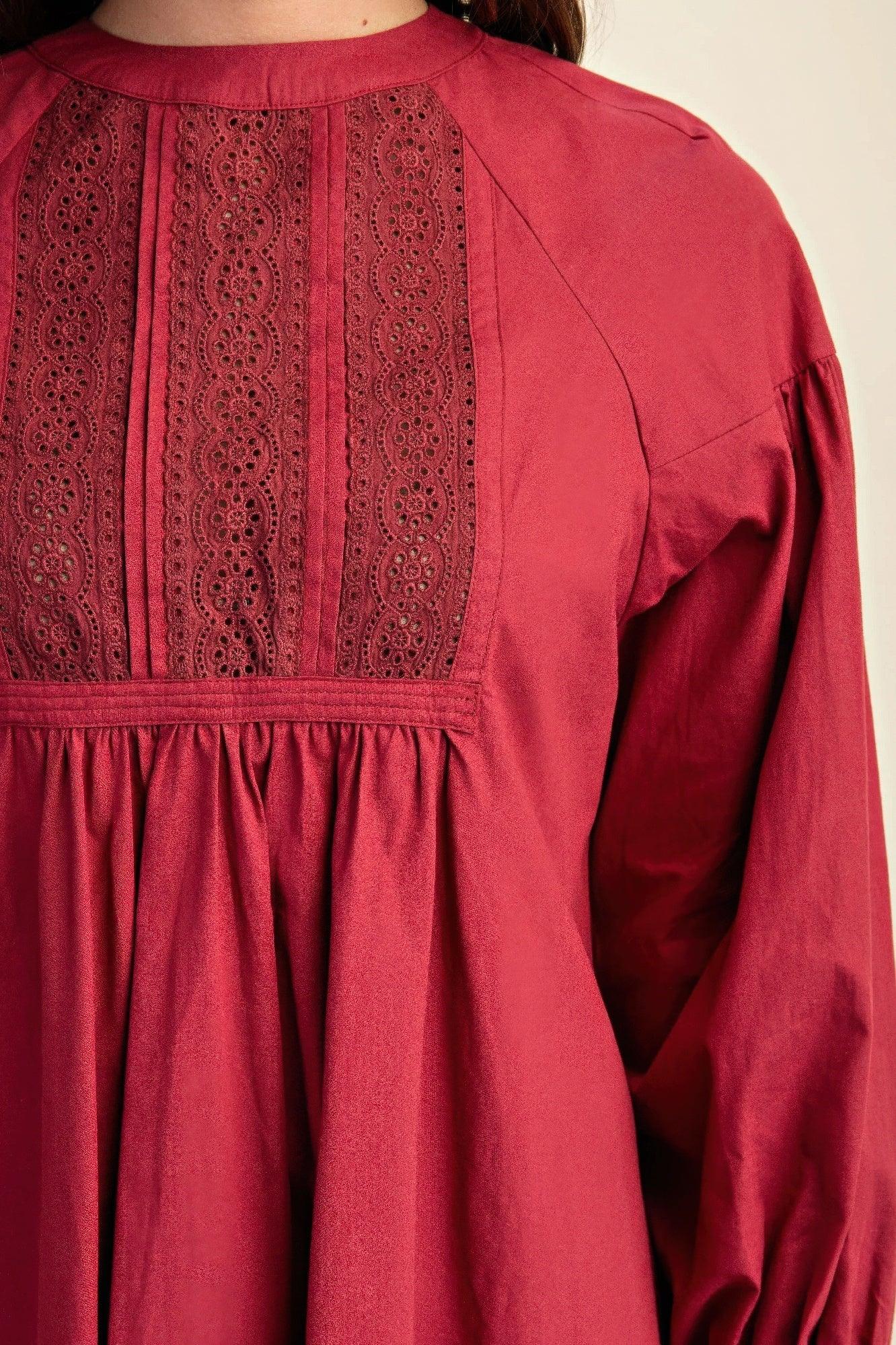 Long sleeve mini dress with lace detail | Mixtshop LLC