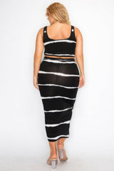 Plus sleeveless tie dye stripe 2 piece skirt set | Mixtshop LLC