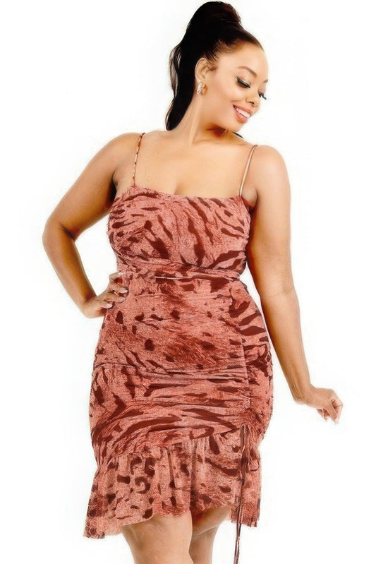Plus wild animal print cami strap ruffle hem dress | Mixtshop LLC
