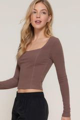 Long slv sweetheart neck seam detail knit top | Mixtshop LLC