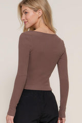 Long slv sweetheart neck seam detail knit top | Mixtshop LLC