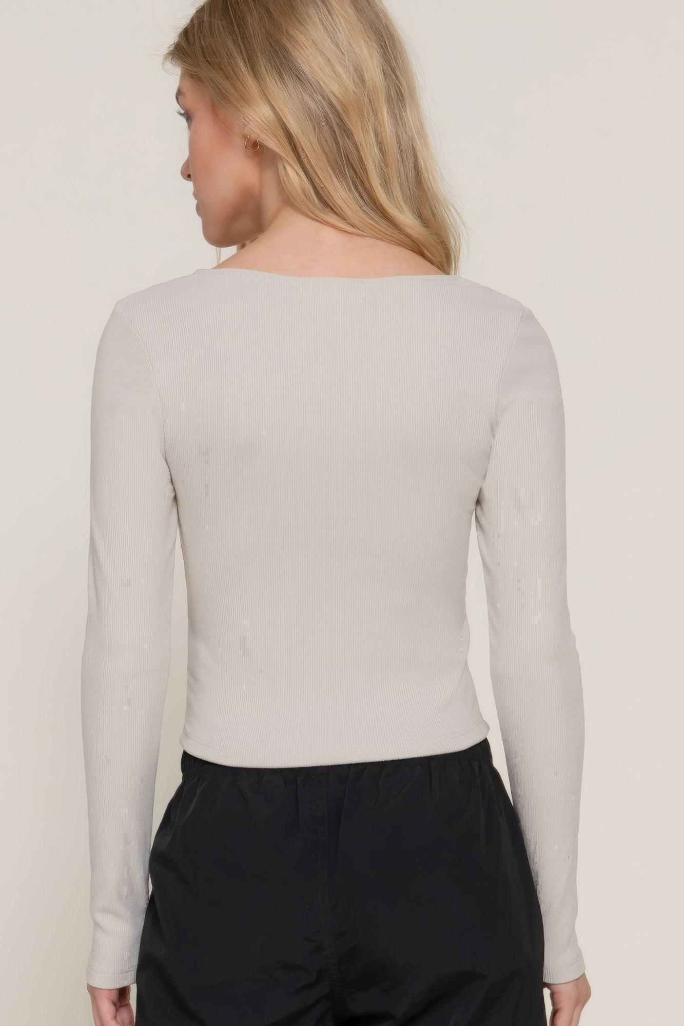 Long slv sweetheart neck seam detail knit top | Mixtshop LLC