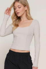 Long slv sweetheart neck seam detail knit top | Mixtshop LLC