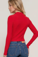 Long slv mock neck kyehole rib knit top | Mixtshop LLC