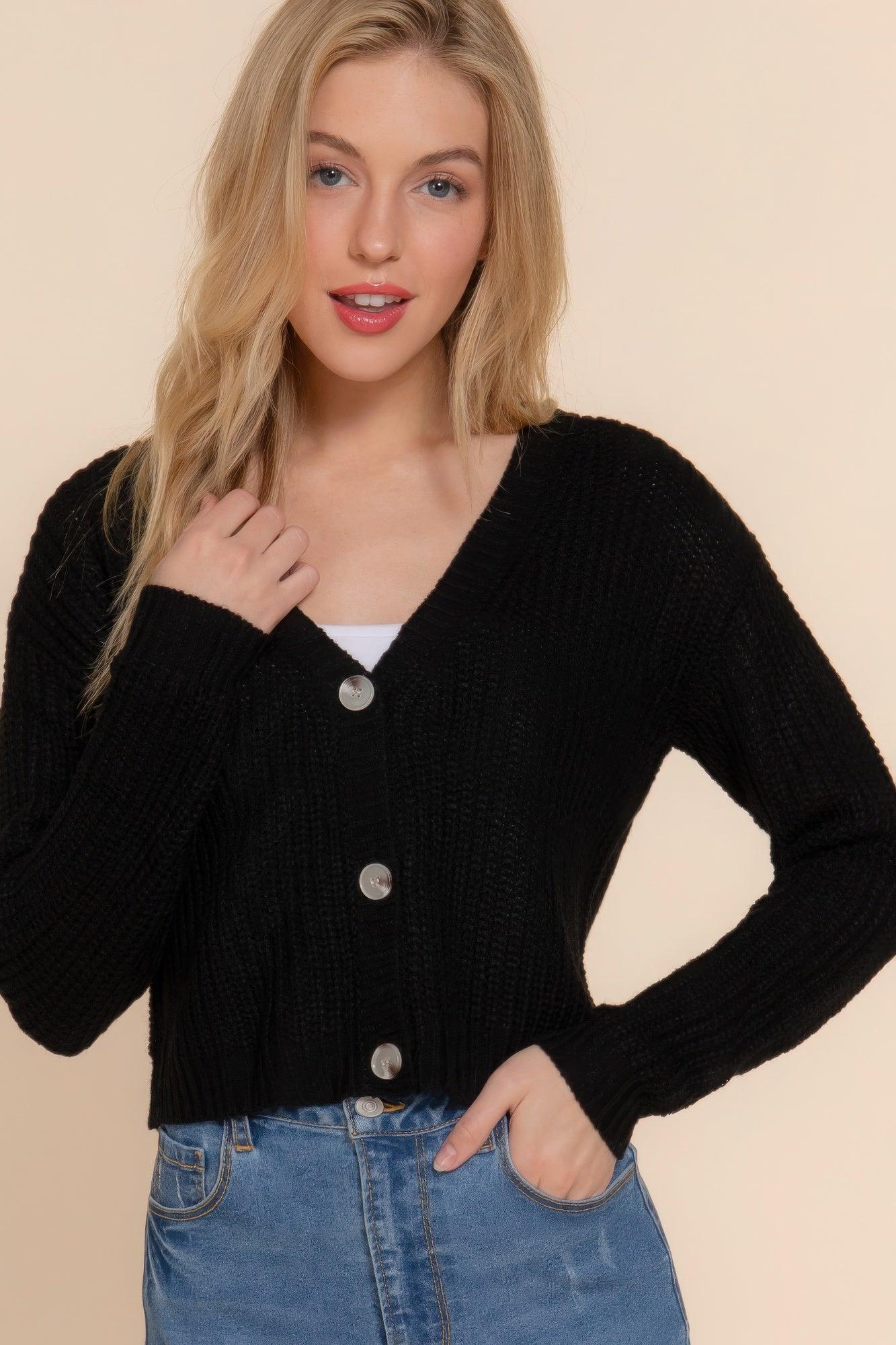 Long slv v-neck sweater cardigan | Mixtshop LLC