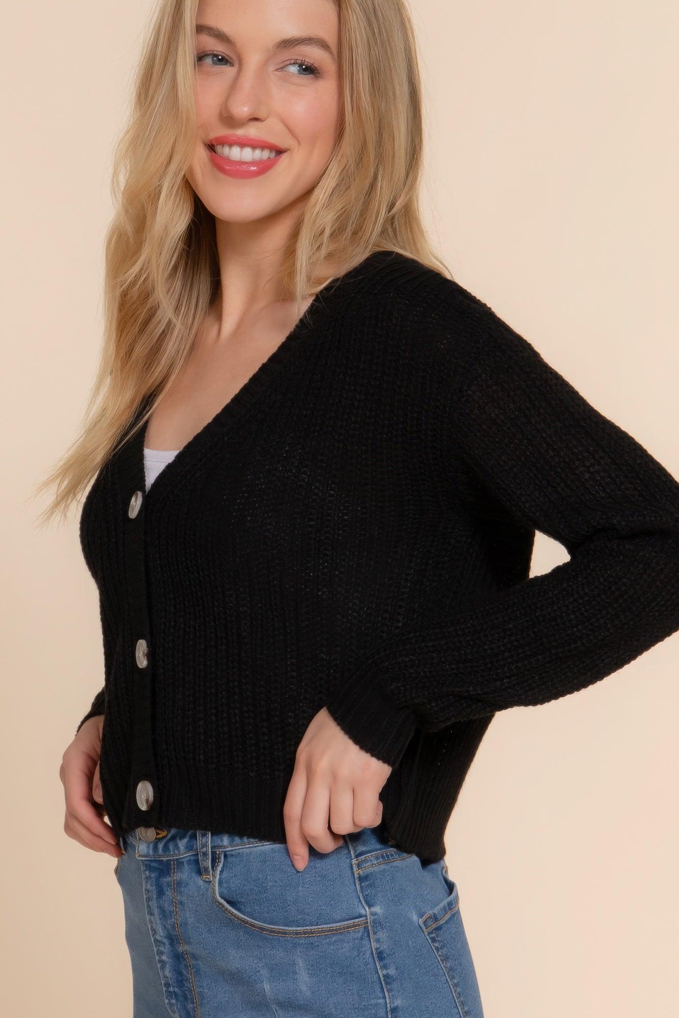 Long slv v-neck sweater cardigan | Mixtshop LLC