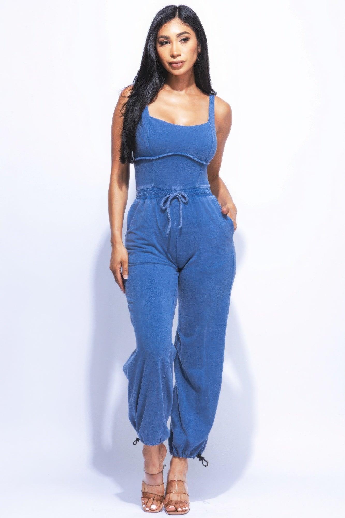 Washed Jumpsuit With Adjustable Ankle | Mixtshop LLC