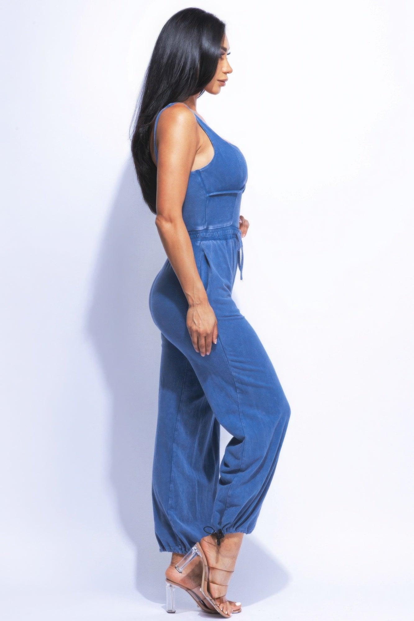 Washed Jumpsuit With Adjustable Ankle | Mixtshop LLC