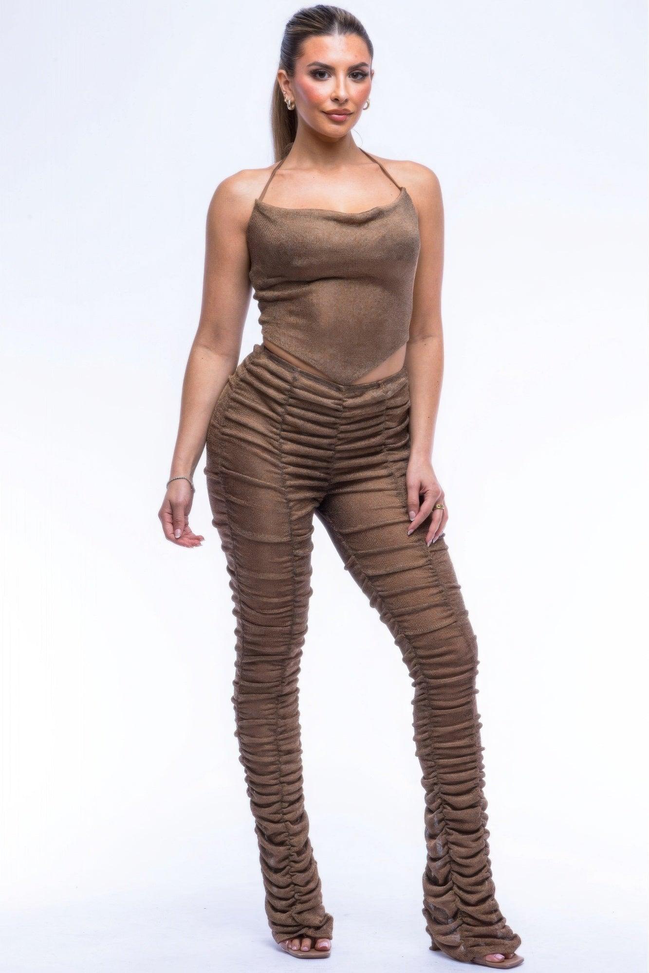 Halter Top Ruched Pants Set | Mixtshop LLC