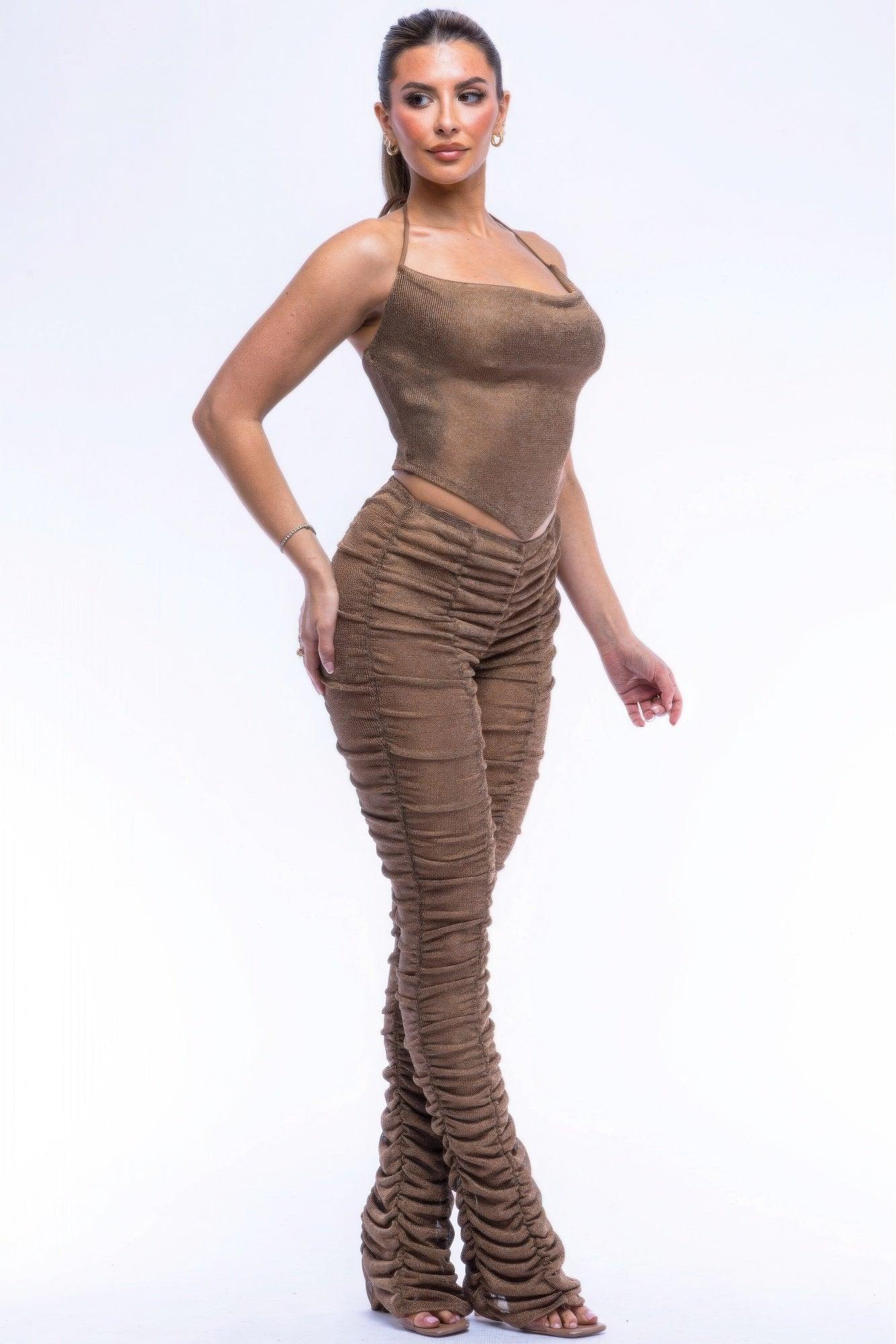 Halter Top Ruched Pants Set | Mixtshop LLC