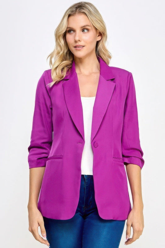 Buttoned Detail 3/4 Sleeve Blazer | Mixtshop LLC