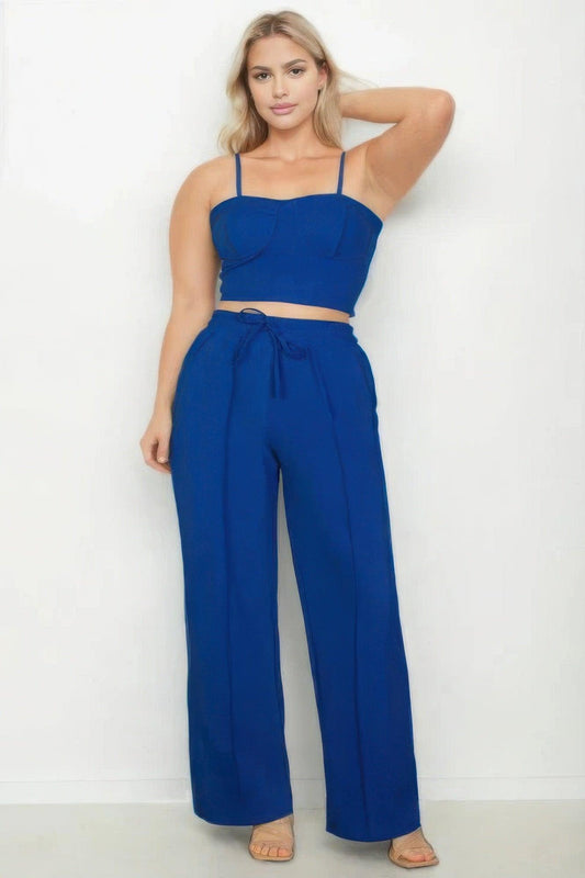 Plus Bustier Crop Cami Top & Slant Pocket Straight Pants | Mixtshop LLC