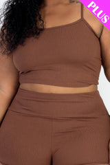 Plus Size Ribbed Cami Crop Top & Ruched Shorts Set | Mixtshop LLC