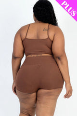 Plus Size Ribbed Cami Crop Top & Ruched Shorts Set | Mixtshop LLC