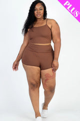 Plus Size Ribbed Cami Crop Top & Ruched Shorts Set | Mixtshop LLC