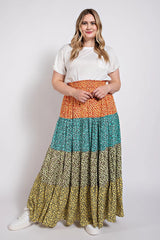 Ditsy floral color block skirt with front slit | Mixtshop LLC