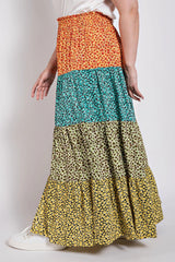 Ditsy floral color block skirt with front slit | Mixtshop LLC