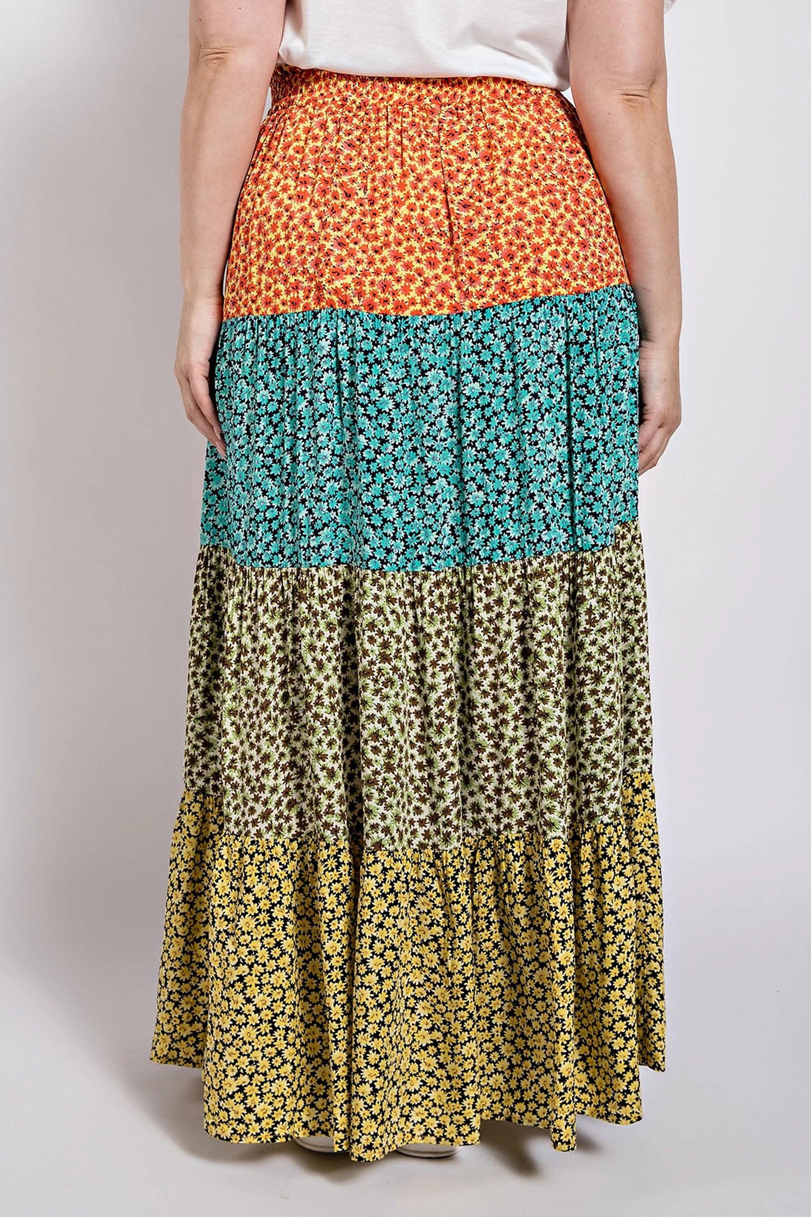 Ditsy floral color block skirt with front slit | Mixtshop LLC