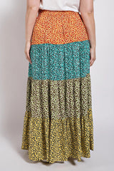 Ditsy floral color block skirt with front slit | Mixtshop LLC