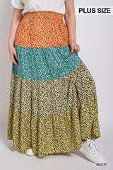 Ditsy floral color block skirt with front slit | Mixtshop LLC
