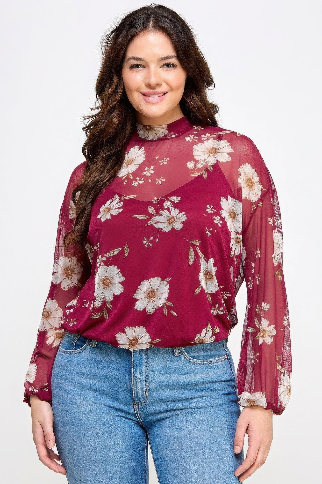 Mesh Floral Ls Top W/cami | Mixtshop LLC