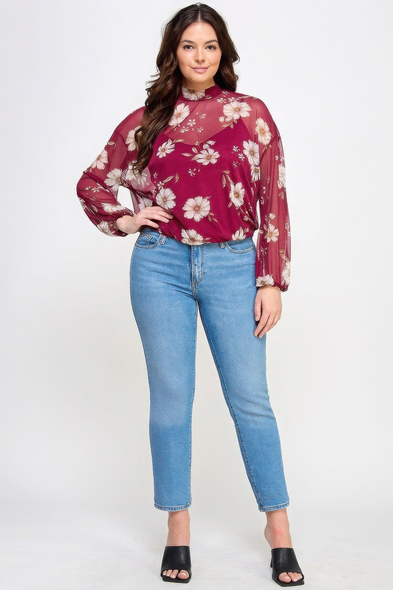 Mesh Floral Ls Top W/cami | Mixtshop LLC