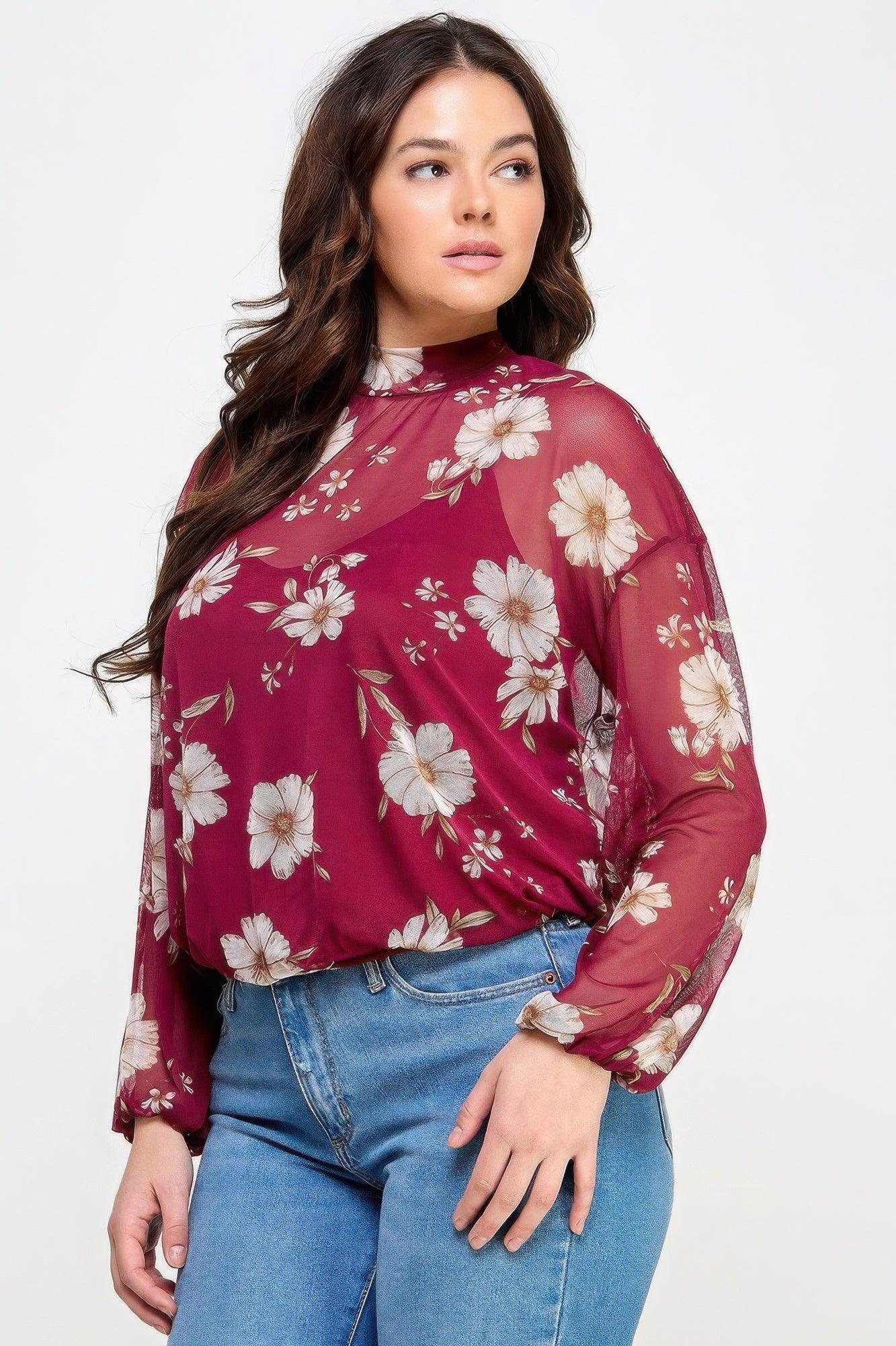 Mesh Floral Ls Top W/cami | Mixtshop LLC