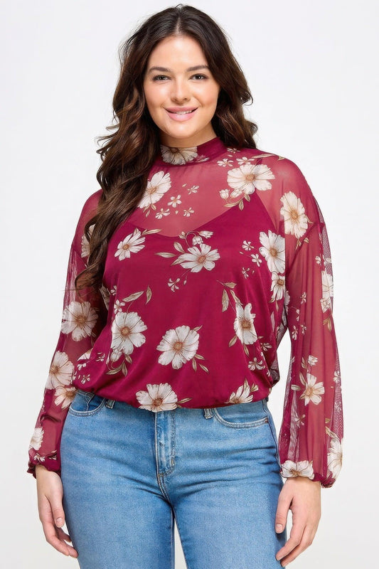 Mesh Floral Ls Top W/cami | Mixtshop LLC